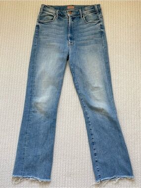MOTHER The Hustler Ankle Fray Jeans Size 29 Light Wash Raw Hem Crop Denim